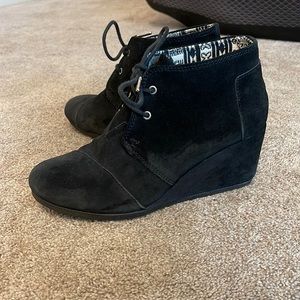 Tom’s black suede wedges. Excellent condition